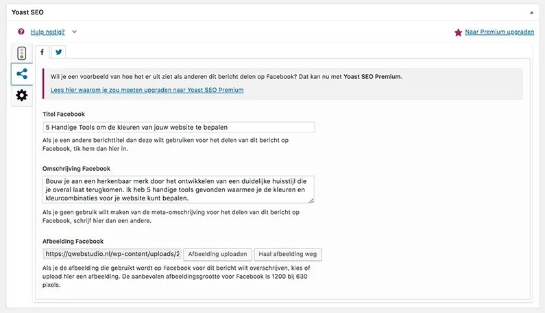 Voorbeeld link Facebook instellen in Yoast SEO